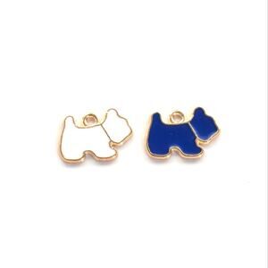 Whimsy Gold Tone Blue White Enamel Scottie Dog Puppy Cute Bracelet Charms